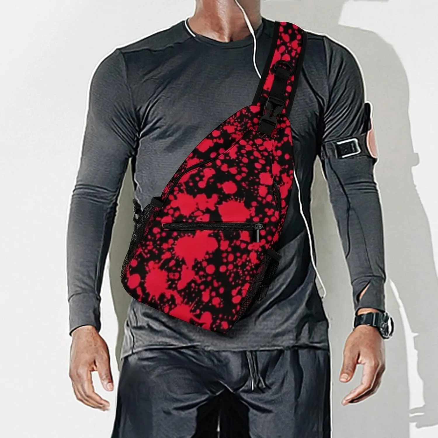 Men's Sling Bag Backpack Foldable Breathable Chest Sling Shoulder Backpacks Bags - Classic Horror Blood Splatter Black Art Multipurpose Anti-Theft Backpacking Bookbag