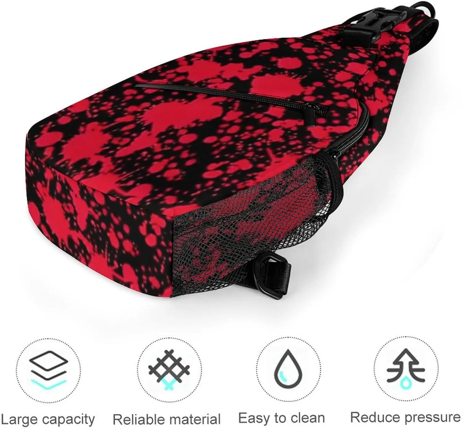 Men's Sling Bag Backpack Foldable Breathable Chest Sling Shoulder Backpacks Bags - Classic Horror Blood Splatter Black Art Multipurpose Anti-Theft Backpacking Bookbag