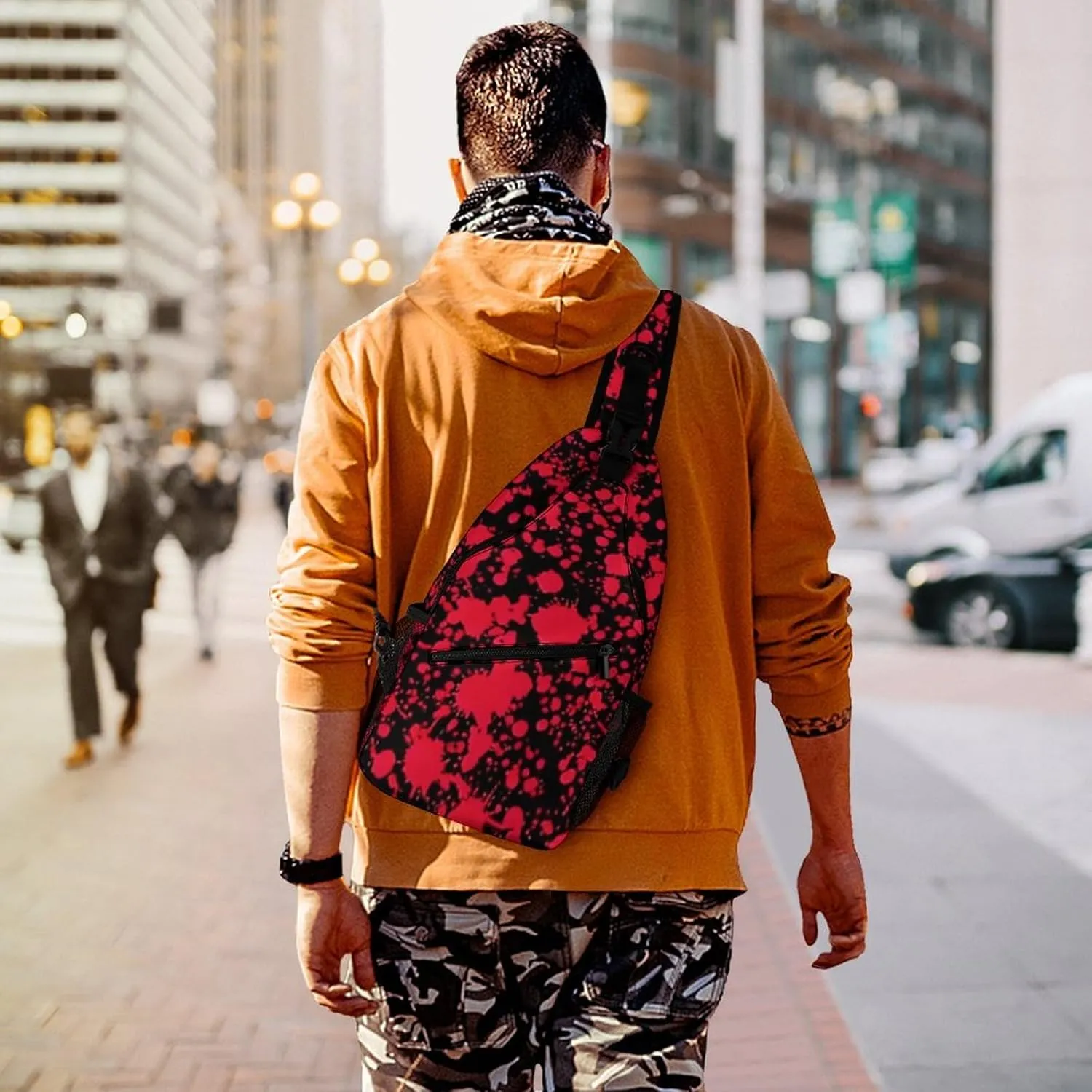 Men's Sling Bag Backpack Foldable Breathable Chest Sling Shoulder Backpacks Bags - Classic Horror Blood Splatter Black Art Multipurpose Anti-Theft Backpacking Bookbag