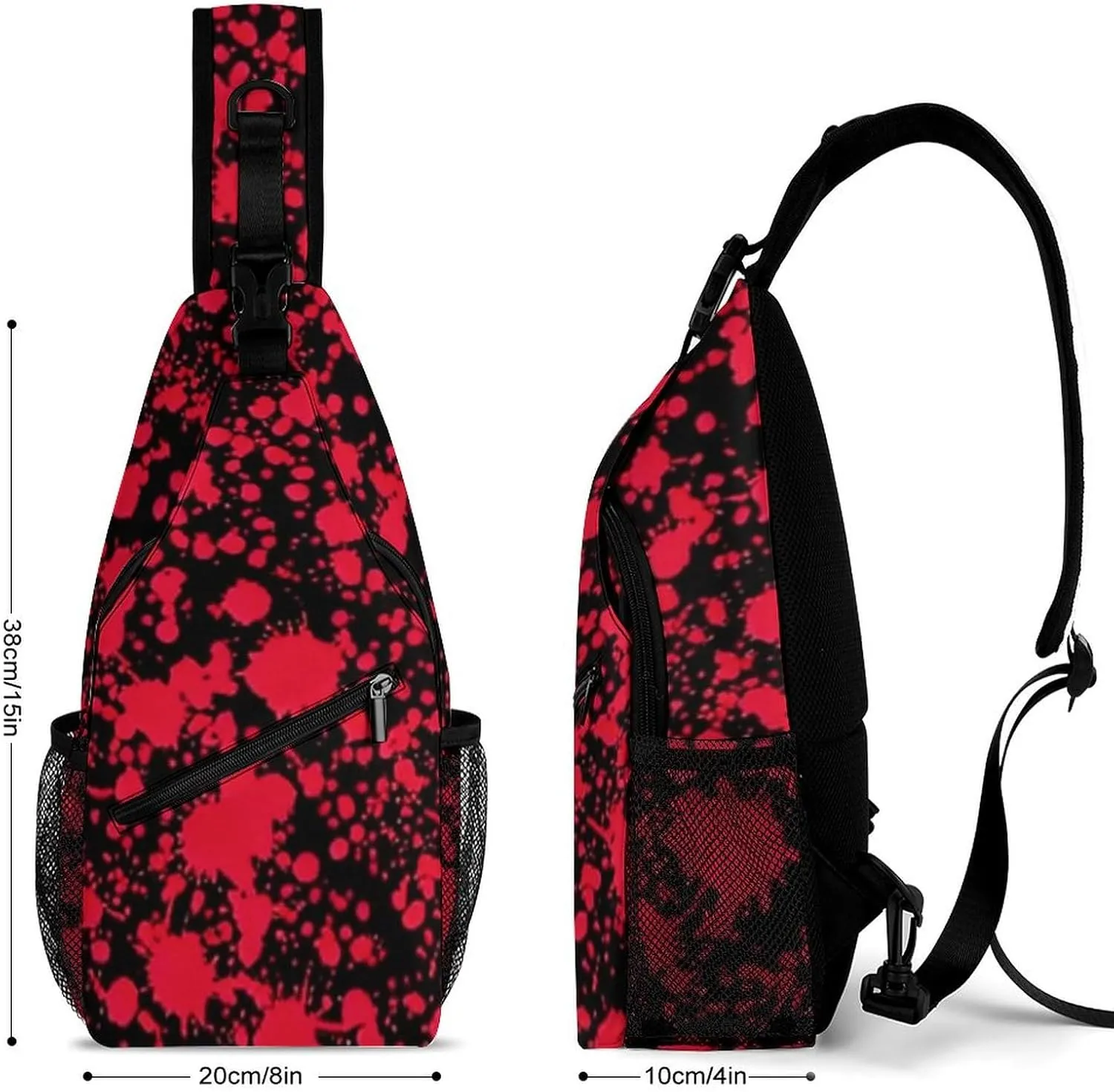 Men's Sling Bag Backpack Foldable Breathable Chest Sling Shoulder Backpacks Bags - Classic Horror Blood Splatter Black Art Multipurpose Anti-Theft Backpacking Bookbag