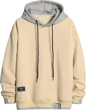 Mens Sweatshirt Long Sleeve Drawstraing Casual Pullover Hoodies Color Block Loose Comfy Sweatshirts