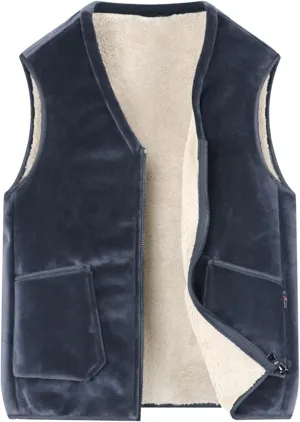 Men's Thicken Winter Vest,Lightweight Fleece Vest Outwear Sherpa Lined Full Zip Sleeveless Jacket Coats with Pocket