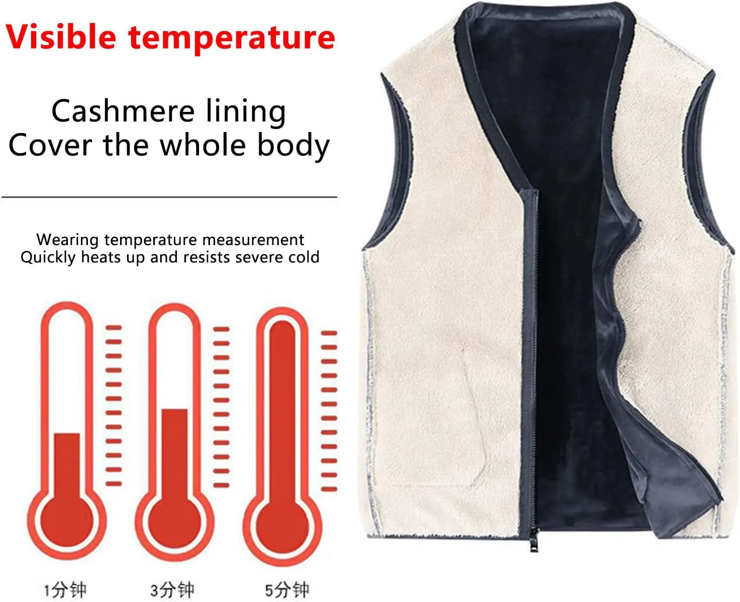 Men's Thicken Winter Vest,Lightweight Fleece Vest Outwear Sherpa Lined Full Zip Sleeveless Jacket Coats with Pocket