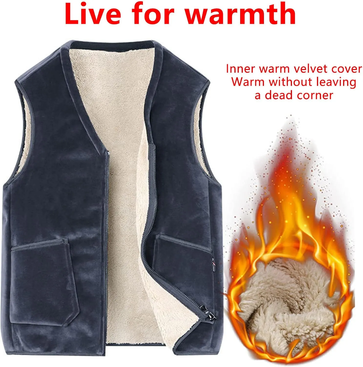 Men's Thicken Winter Vest,Lightweight Fleece Vest Outwear Sherpa Lined Full Zip Sleeveless Jacket Coats with Pocket