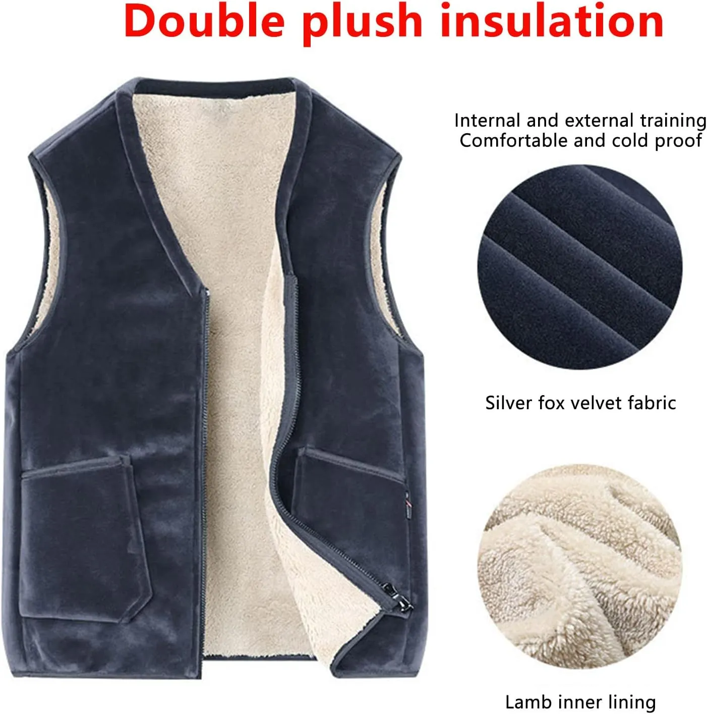 Men's Thicken Winter Vest,Lightweight Fleece Vest Outwear Sherpa Lined Full Zip Sleeveless Jacket Coats with Pocket