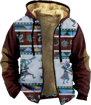 Mens Vintage Fleece Jacket Sherpa Lined Winter Coats Fall Winter Puffer Jacket Windproof Casual Hoodies with Pocket