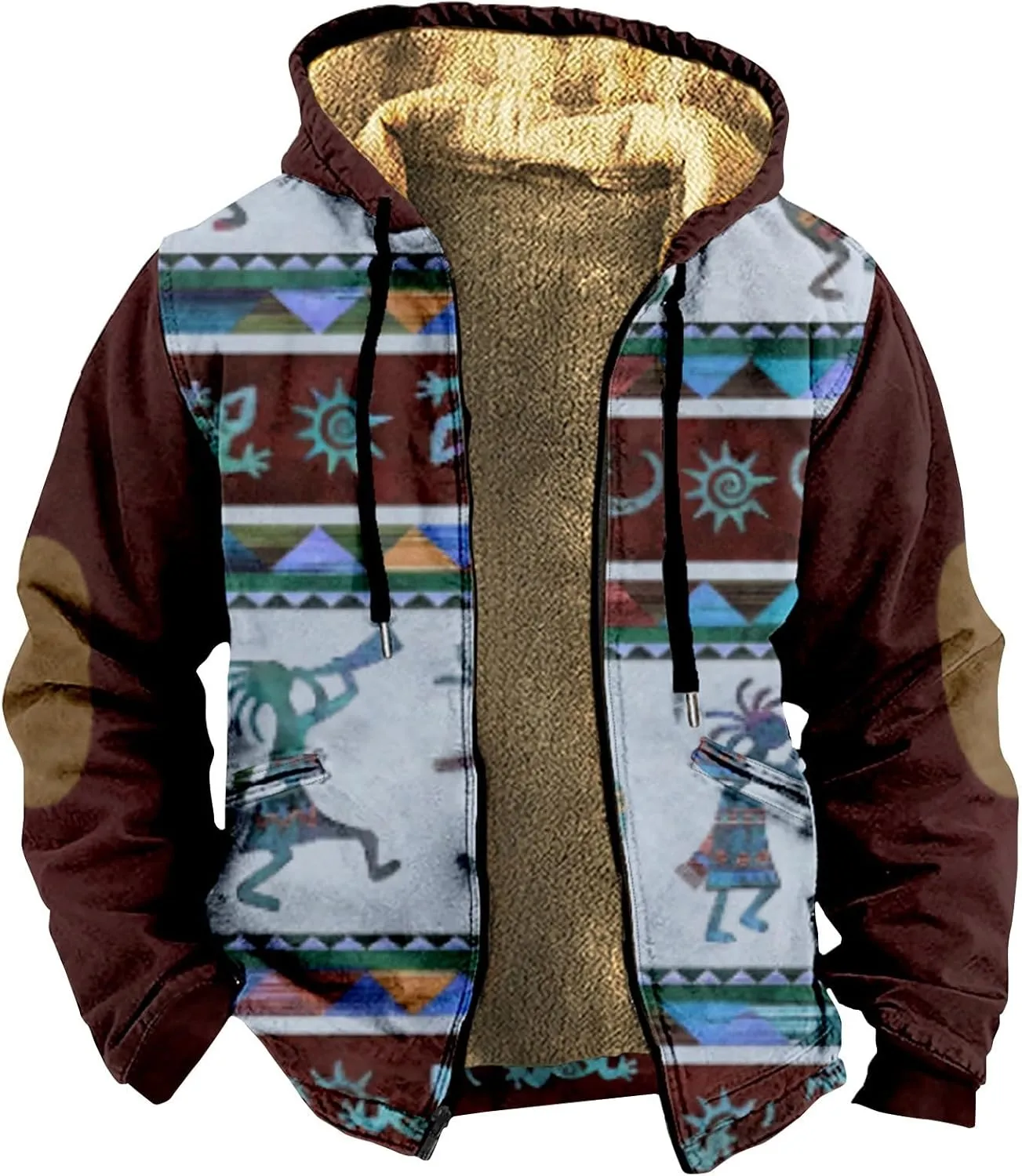 Mens Vintage Fleece Jacket Sherpa Lined Winter Coats Fall Winter Puffer Jacket Windproof Casual Hoodies with Pocket