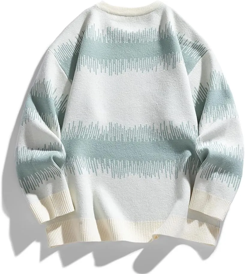 Men's Waveform Graphic Sweaters Long Sleeve Crewneck Oversized Pullover