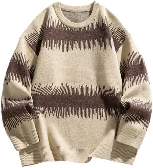 Men's Waveform Graphic Sweaters Long Sleeve Crewneck Oversized Pullover