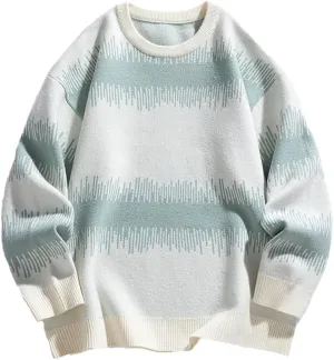 Men's Waveform Graphic Sweaters Long Sleeve Crewneck Oversized Pullover