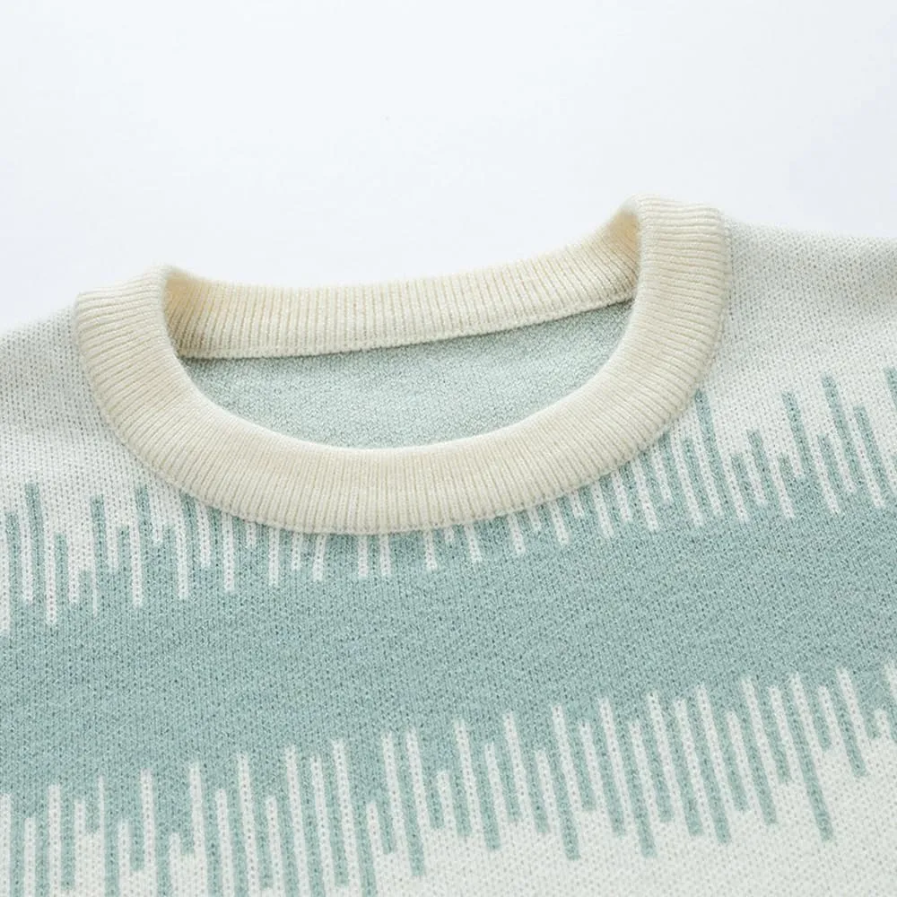 Men's Waveform Graphic Sweaters Long Sleeve Crewneck Oversized Pullover