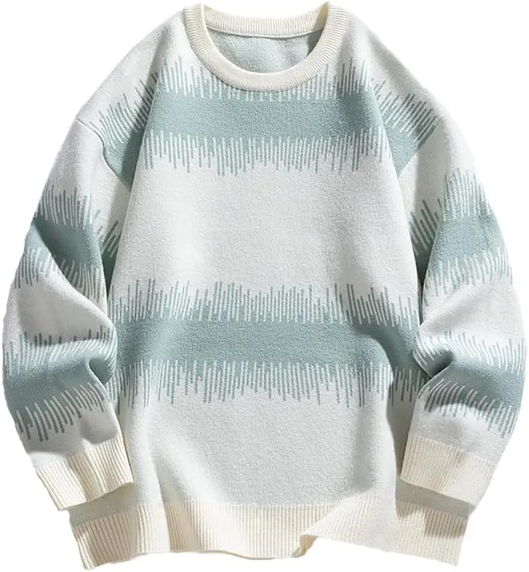 Men's Waveform Graphic Sweaters Long Sleeve Crewneck Oversized Pullover