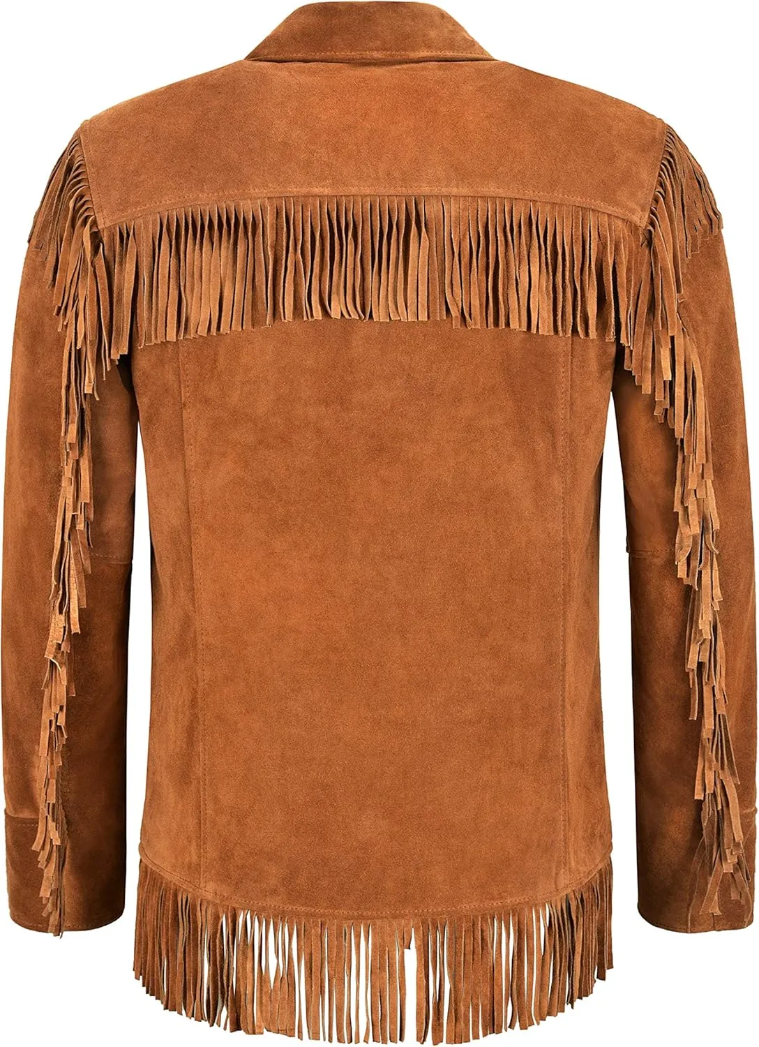 Mens Western Fringes Leather Jacket Tan Classic Fringe Real Suede Jacket 4198