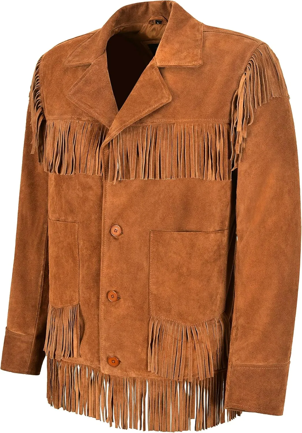 Mens Western Fringes Leather Jacket Tan Classic Fringe Real Suede Jacket 4198