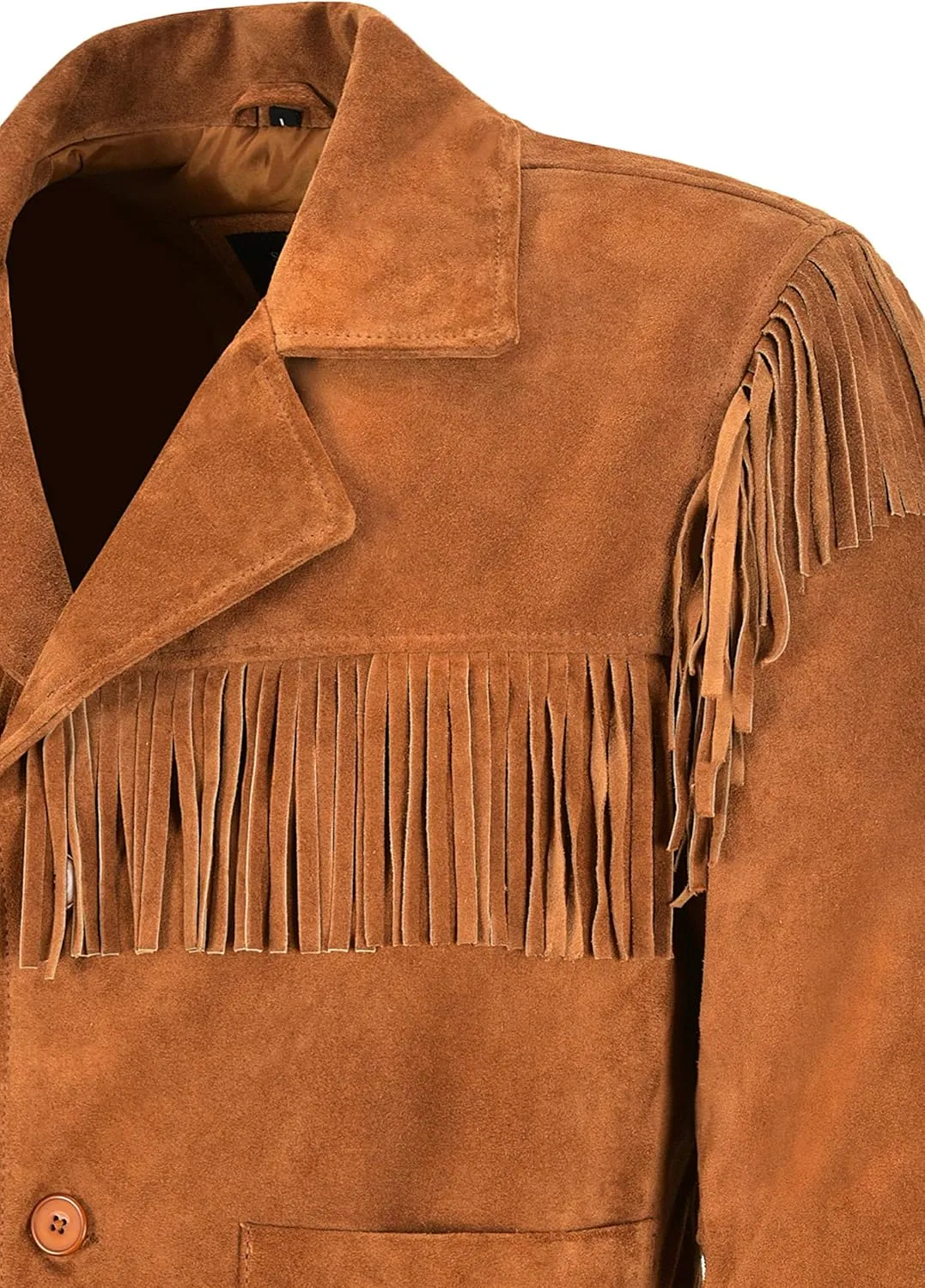Mens Western Fringes Leather Jacket Tan Classic Fringe Real Suede Jacket 4198