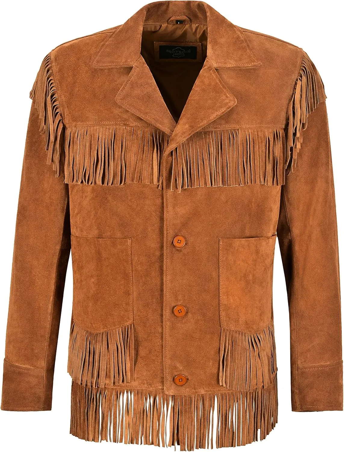 Mens Western Fringes Leather Jacket Tan Classic Fringe Real Suede Jacket 4198