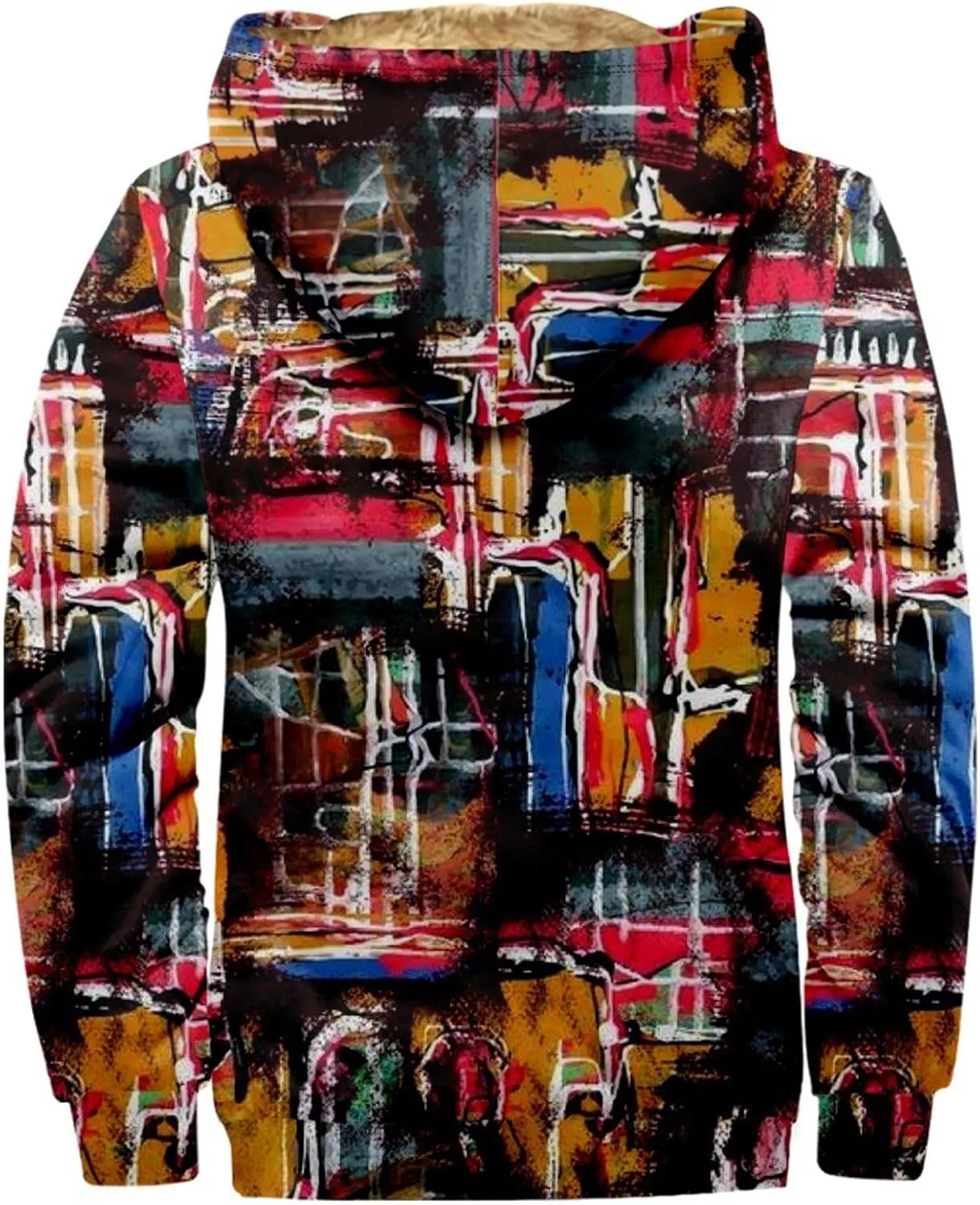 Men's Western Vintage Print Sherpa Fleece Lined Jackets Faux Cozy Outerwear Quilted Down Varsity Coat Plus Size