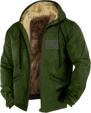Men's Western Vintage Print Sherpa Fleece Lined Jackets Faux Fur Puffer Jacket Quilted Down Varsity Coat Plus Size