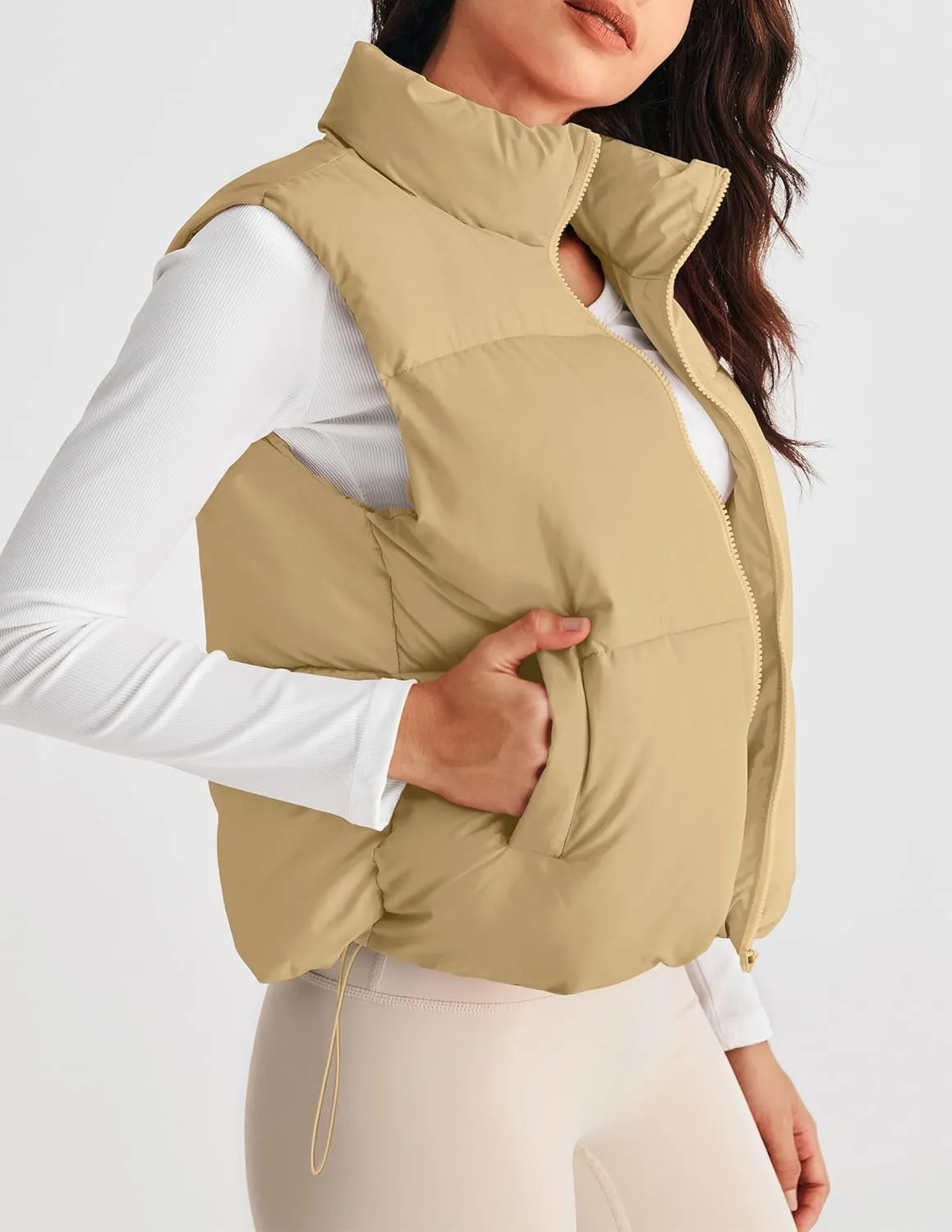 MEROKEETY Womens Puffer Vest Stand Collar Zip Up Sleeveless Padded Gilet Coat with Pockets