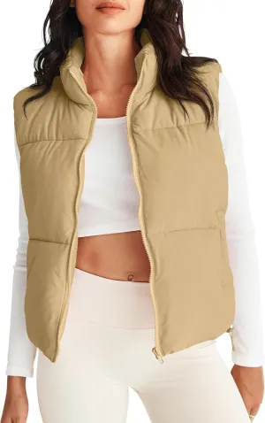 MEROKEETY Womens Puffer Vest Stand Collar Zip Up Sleeveless Padded Gilet Coat with Pockets