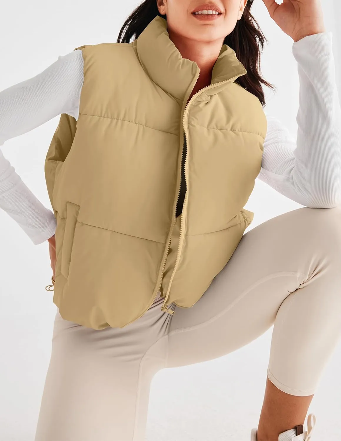 MEROKEETY Womens Puffer Vest Stand Collar Zip Up Sleeveless Padded Gilet Coat with Pockets