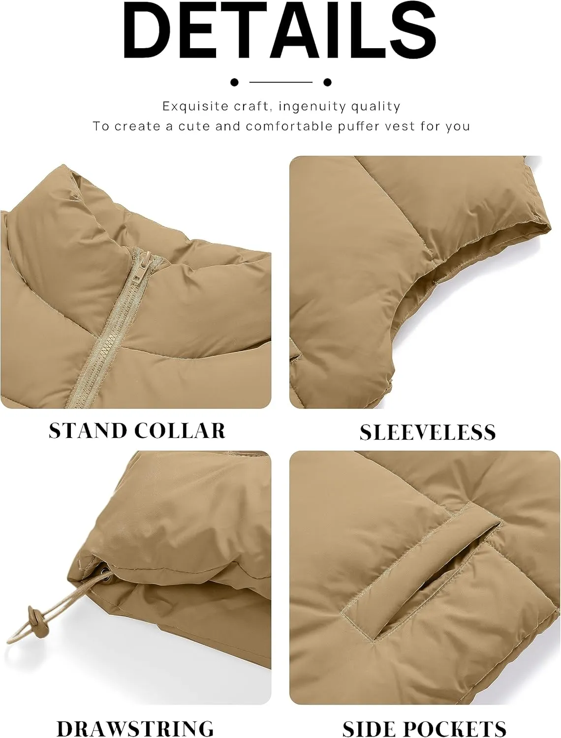 MEROKEETY Womens Puffer Vest Stand Collar Zip Up Sleeveless Padded Gilet Coat with Pockets