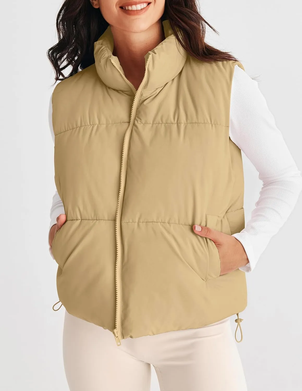 MEROKEETY Womens Puffer Vest Stand Collar Zip Up Sleeveless Padded Gilet Coat with Pockets