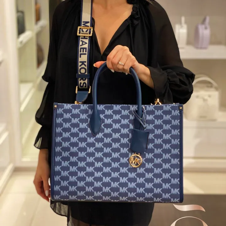 MICHAEL KORS Mirella Canvas Medium Monogram Tote Bag with Crossbody Strap