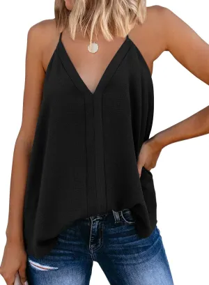 miduo Womens V Neck Strappy Tank Tops Loose Casual Sleeveless Shirts Blouses