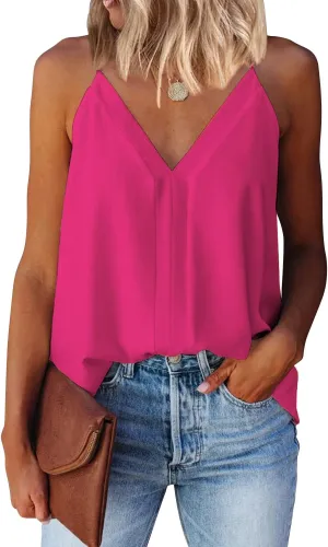 miduo Womens V Neck Strappy Tank Tops Loose Casual Sleeveless Shirts Blouses