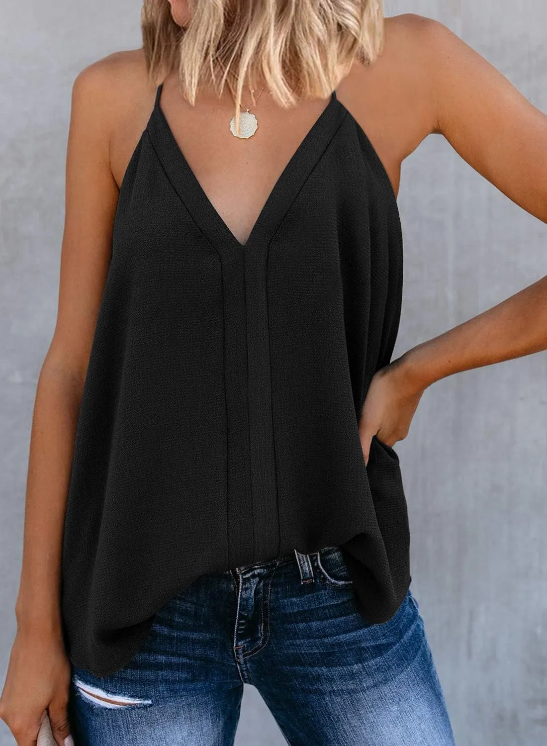 miduo Womens V Neck Strappy Tank Tops Loose Casual Sleeveless Shirts Blouses