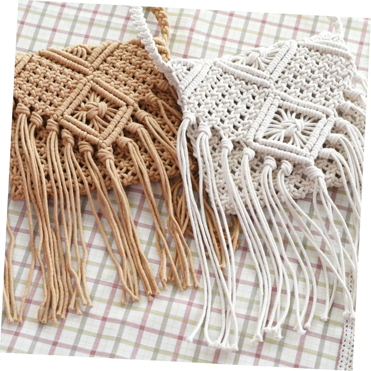 Mikinona fringe crossbody purse Crochet shoulder bag crochet change purse fringed messenger bag Crossbody Bags