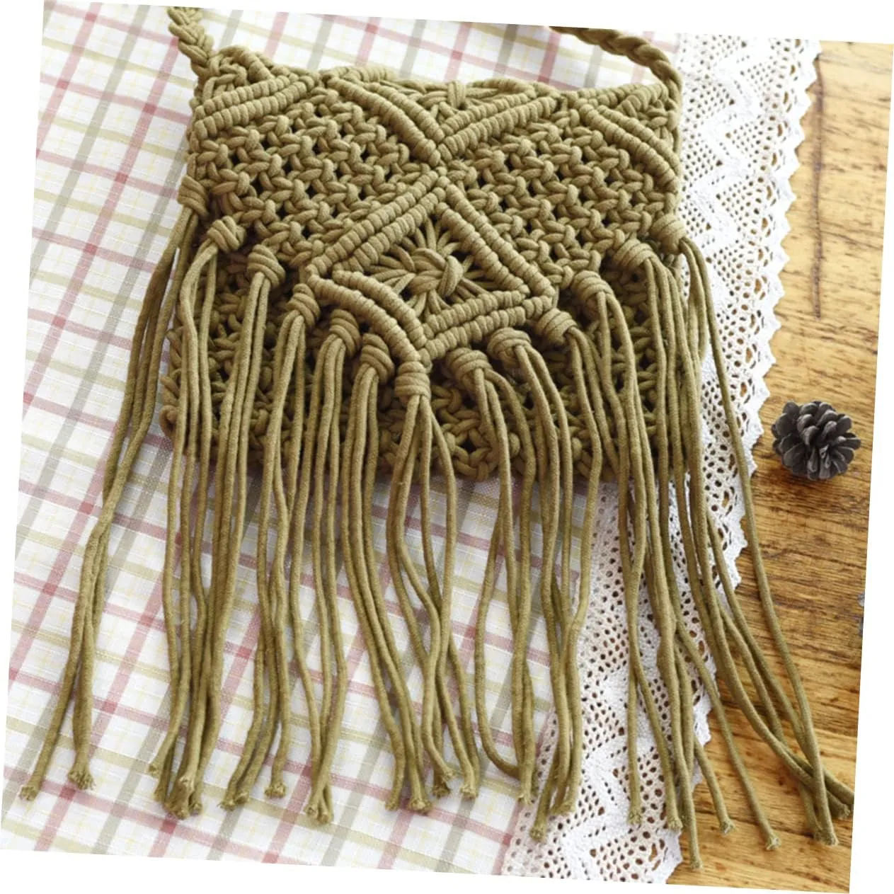 Mikinona fringe crossbody purse Crochet shoulder bag crochet change purse fringed messenger bag Crossbody Bags