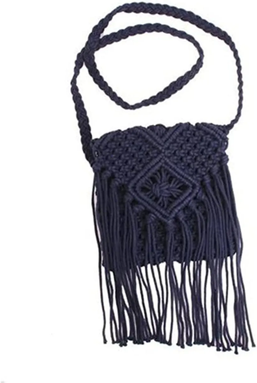 Mikinona fringe crossbody purse Crochet shoulder bag crochet change purse fringed messenger bag Crossbody Bags