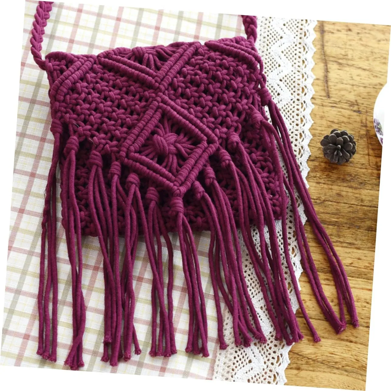 Mikinona fringe crossbody purse Crochet shoulder bag crochet change purse fringed messenger bag Crossbody Bags