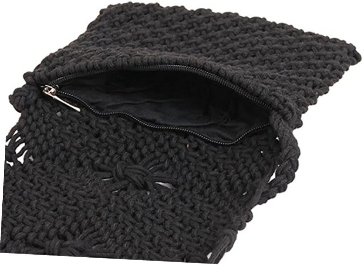 Mikinona fringe crossbody purse Crochet shoulder bag crochet change purse fringed messenger bag Crossbody Bags