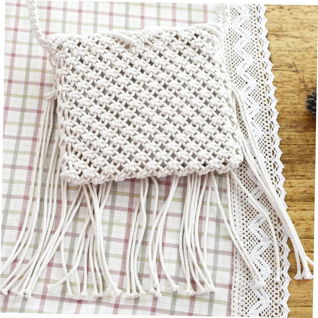 Mikinona fringe crossbody purse Crochet shoulder bag crochet change purse fringed messenger bag Crossbody Bags