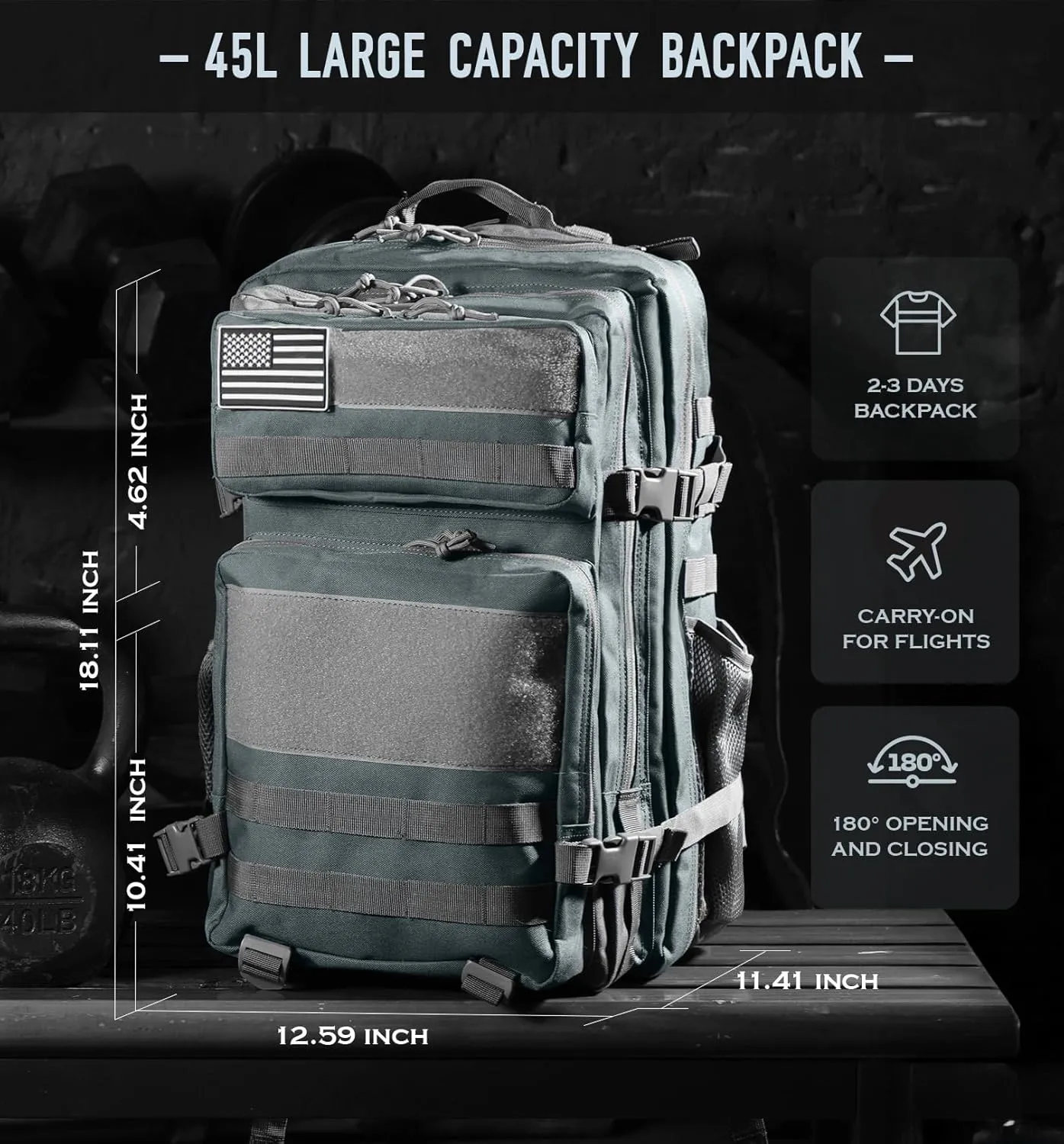 Military Tactical Backpack for Men 45L Molle Army 3 Days Assault Pack Bug Out Bag Water Resistant