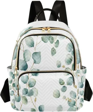 Mini Backpack for Women Botanical Eucalyptus Leaves Yellow Blue Green Small Purse Daypacks Stylish Bags Lightweight Travel Backpacks for College Shopping Work Dating