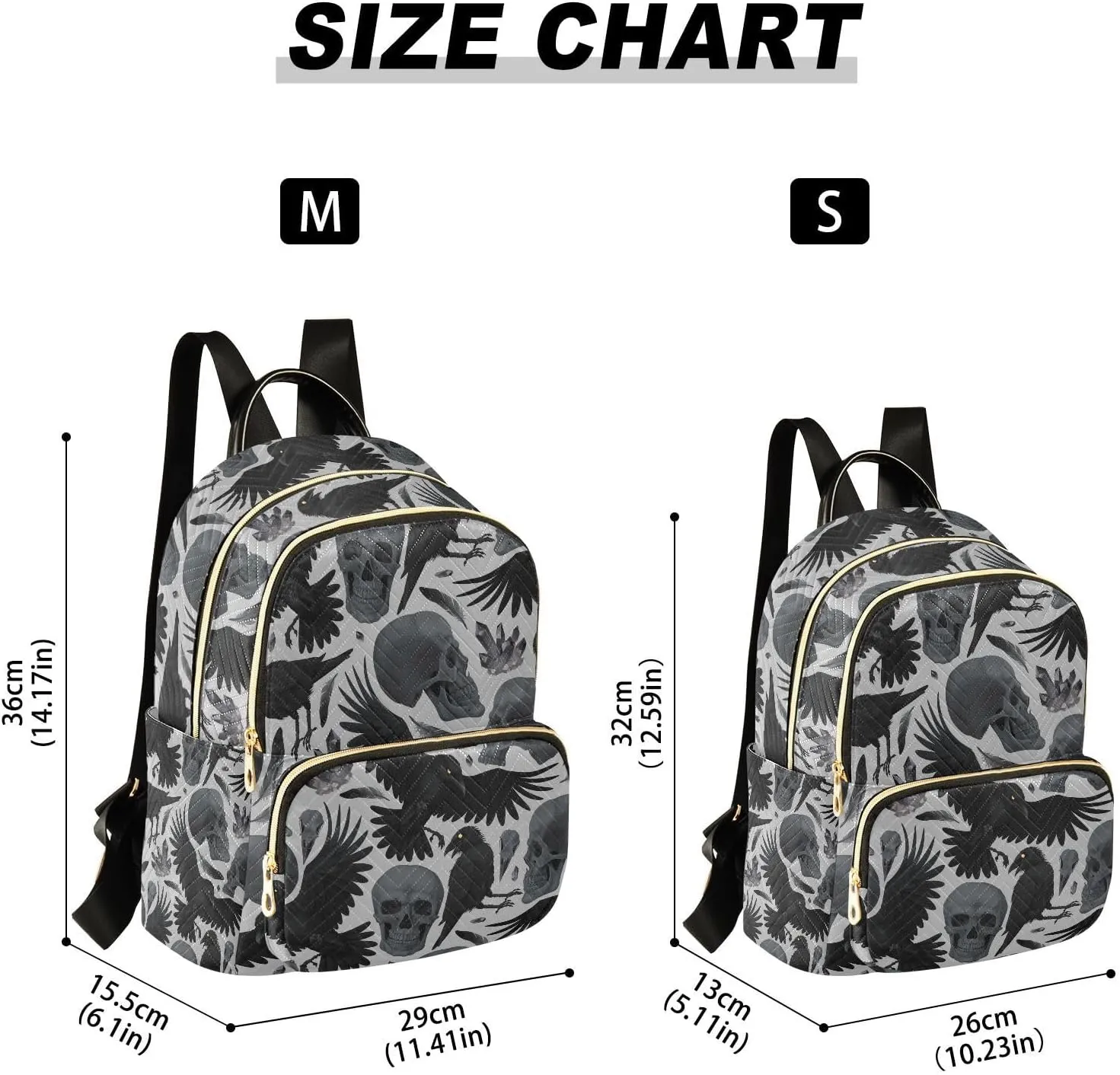 Mini Backpack Gothic Crows Skulls Gothic Fashion Backpack Purse for Women,Handbag Shoulder Bag Casual Daypack, Ladies Gift for College Work (S)