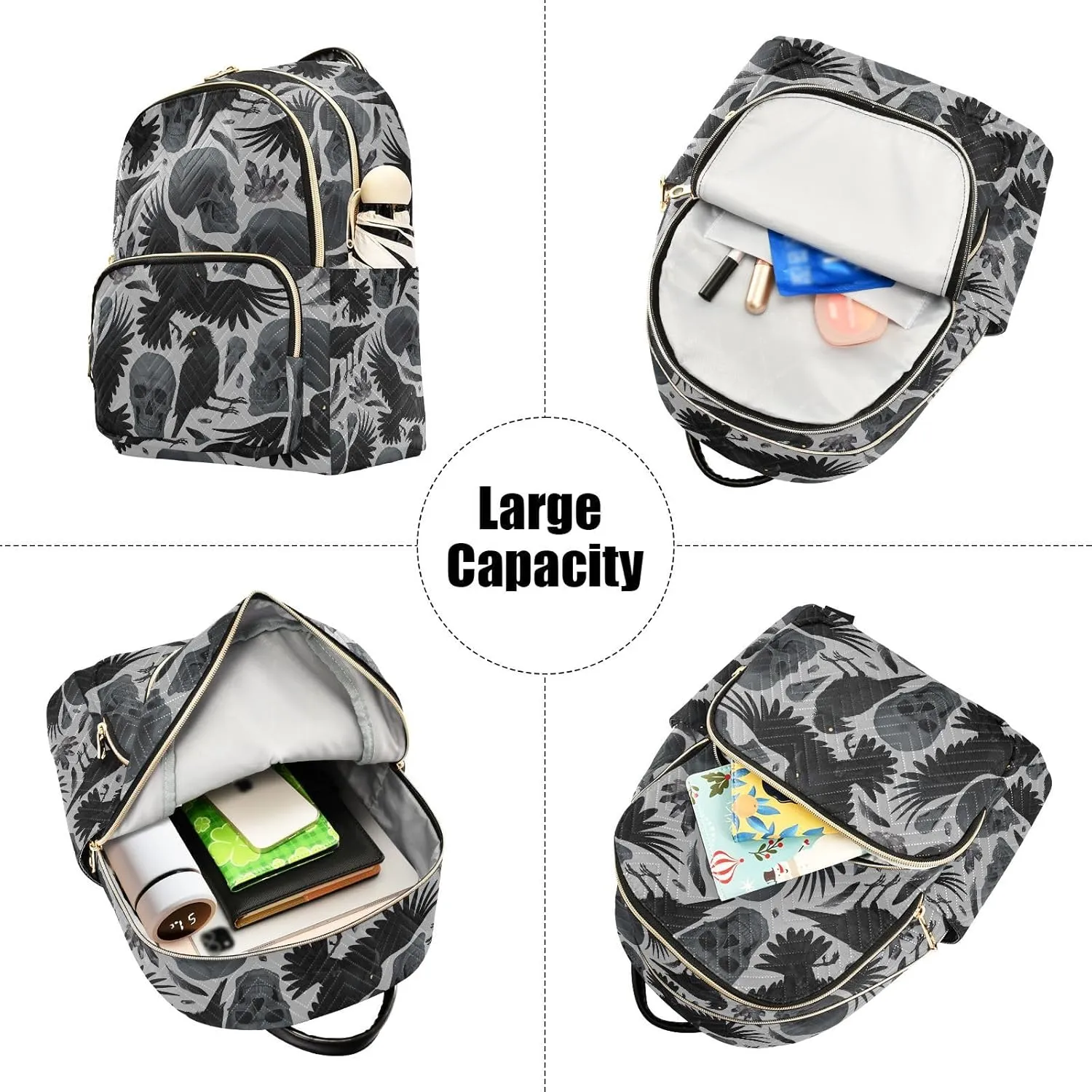 Mini Backpack Gothic Crows Skulls Gothic Fashion Backpack Purse for Women,Handbag Shoulder Bag Casual Daypack, Ladies Gift for College Work (S)