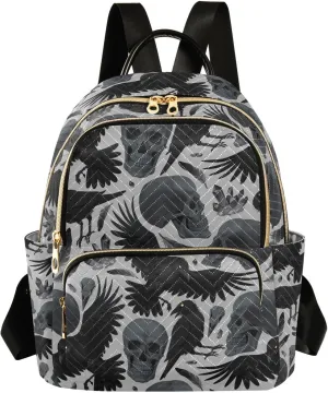 Mini Backpack Gothic Crows Skulls Gothic Fashion Backpack Purse for Women,Handbag Shoulder Bag Casual Daypack, Ladies Gift for College Work (S)