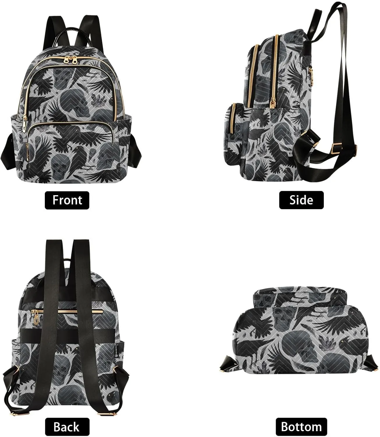 Mini Backpack Gothic Crows Skulls Gothic Fashion Backpack Purse for Women,Handbag Shoulder Bag Casual Daypack, Ladies Gift for College Work (S)