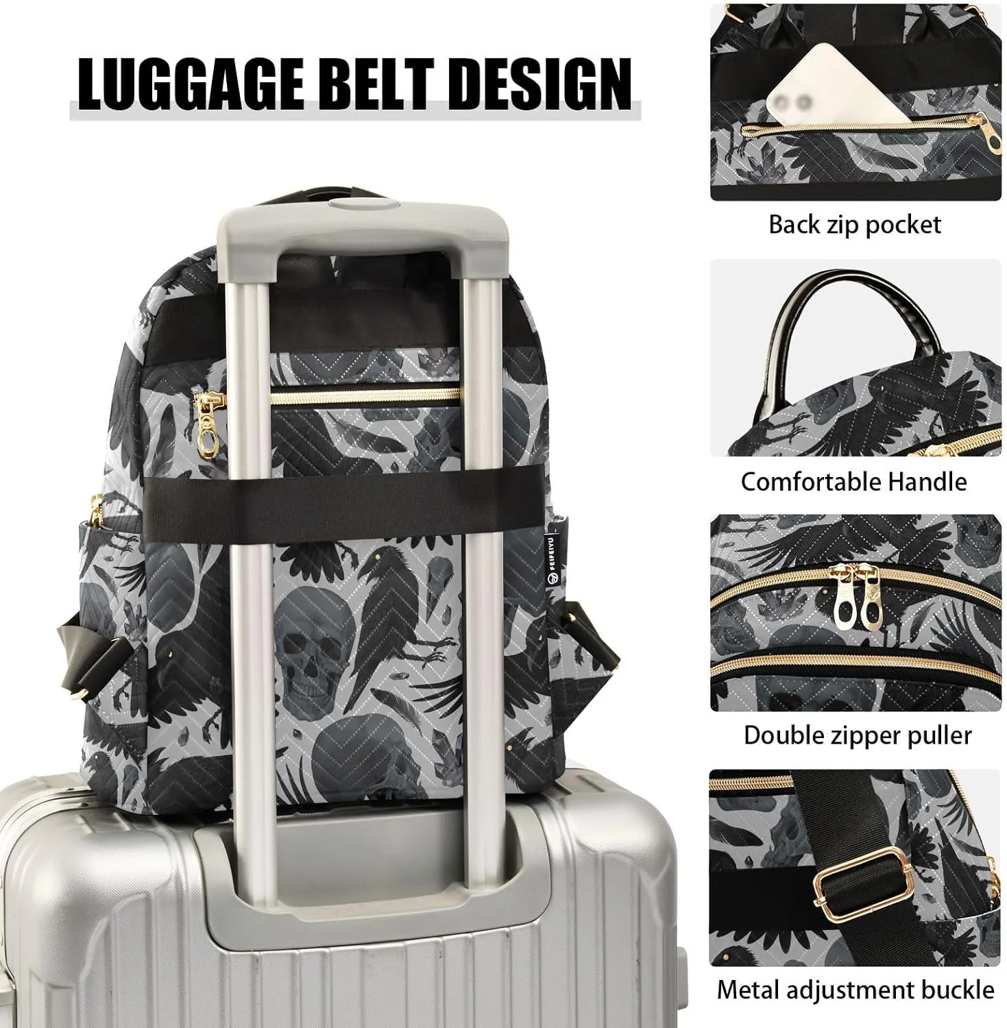 Mini Backpack Gothic Crows Skulls Gothic Fashion Backpack Purse for Women,Handbag Shoulder Bag Casual Daypack, Ladies Gift for College Work (S)