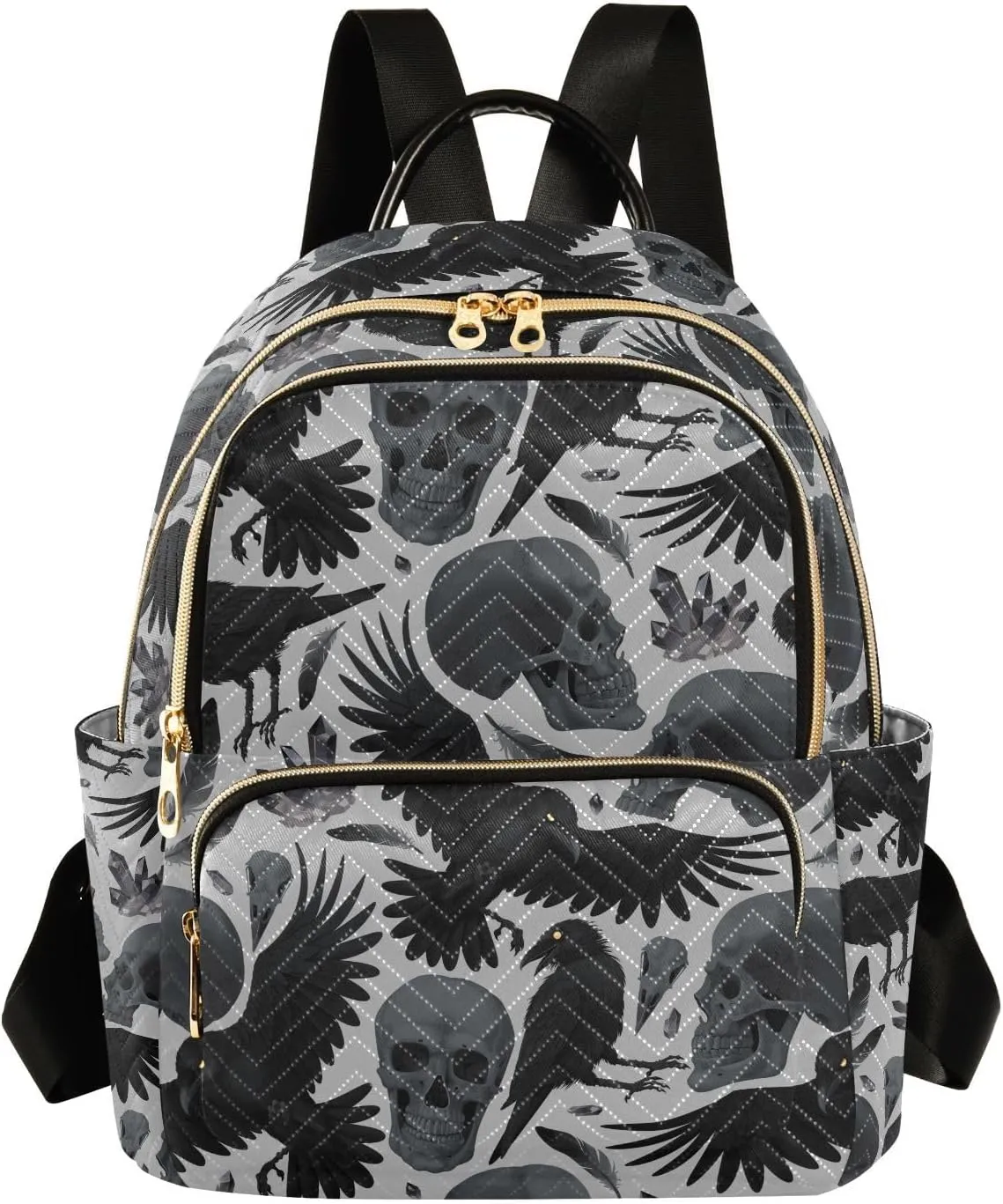 Mini Backpack Gothic Crows Skulls Gothic Fashion Backpack Purse for Women,Handbag Shoulder Bag Casual Daypack, Ladies Gift for College Work (S)