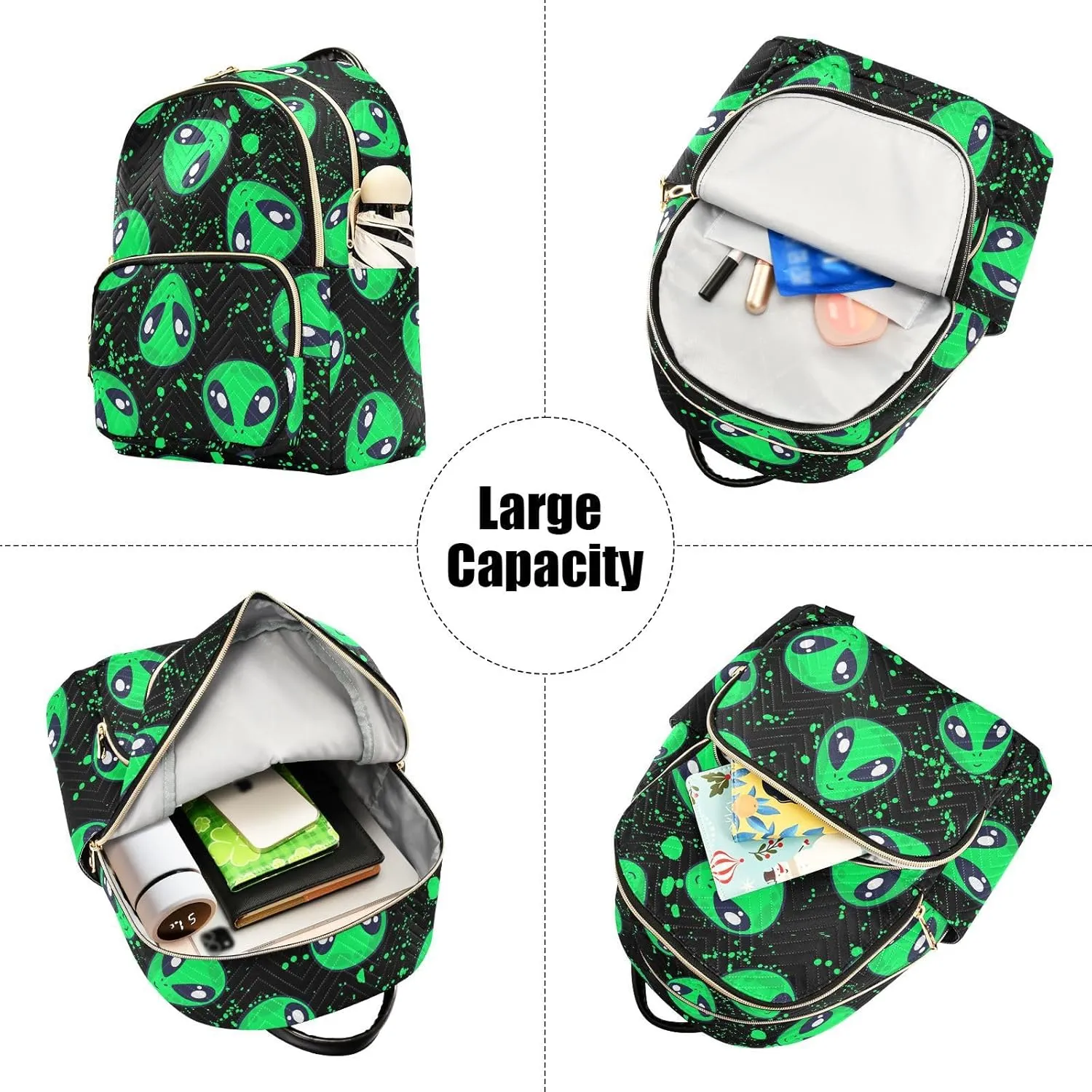 Mini Backpack Green Alien Fashion Backpack Purse for Women,Handbag Shoulder Bag Casual Daypack, Ladies Gift for College Work (S)