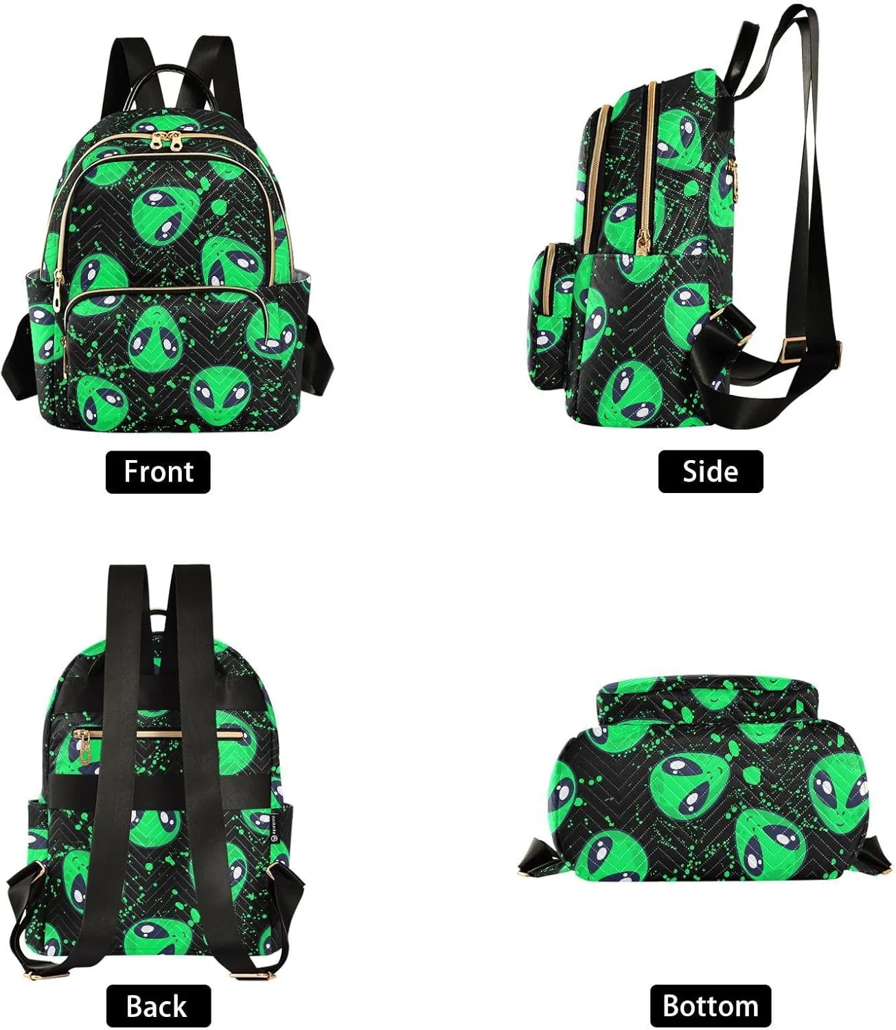 Mini Backpack Green Alien Fashion Backpack Purse for Women,Handbag Shoulder Bag Casual Daypack, Ladies Gift for College Work (S)