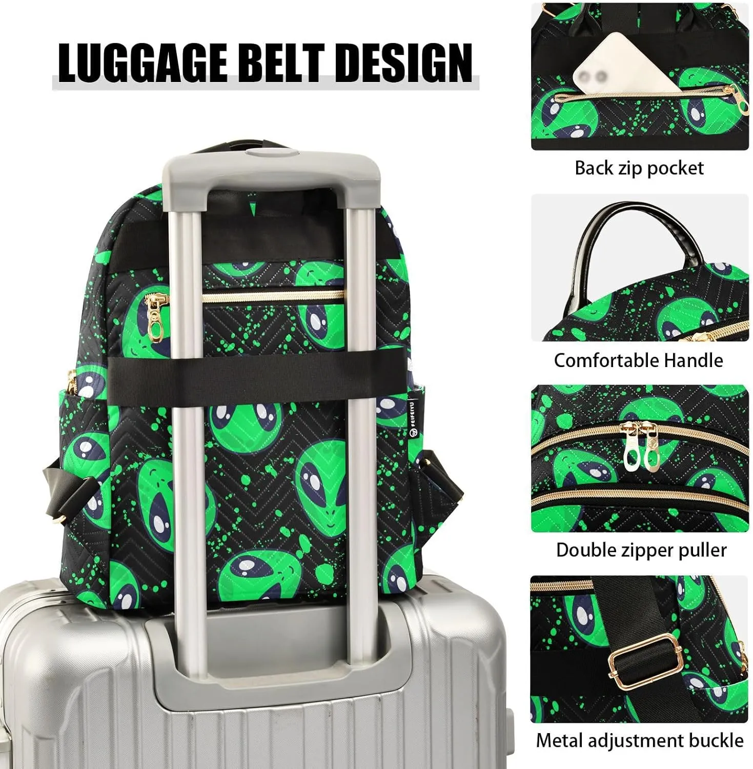 Mini Backpack Green Alien Fashion Backpack Purse for Women,Handbag Shoulder Bag Casual Daypack, Ladies Gift for College Work (S)