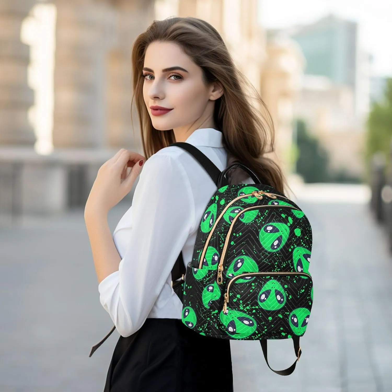 Mini Backpack Green Alien Fashion Backpack Purse for Women,Handbag Shoulder Bag Casual Daypack, Ladies Gift for College Work (S)