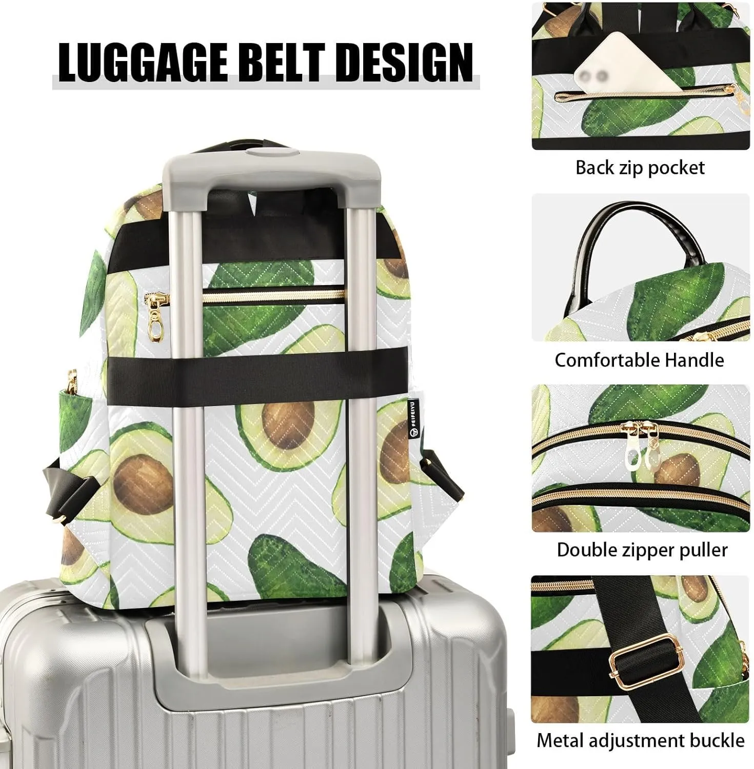 Mini Backpack Quilted Purse for Womens Small Backpack Daypack Avocado Print for Travel Daily Outing,Multi1